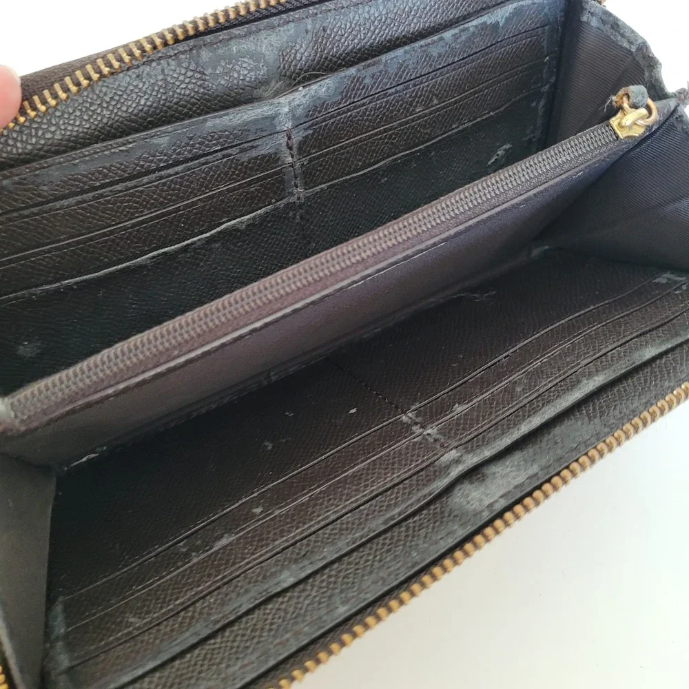 Coach Signature Canvas Accordion Zip Wallet Brown Tan Monogram Long Wallet
